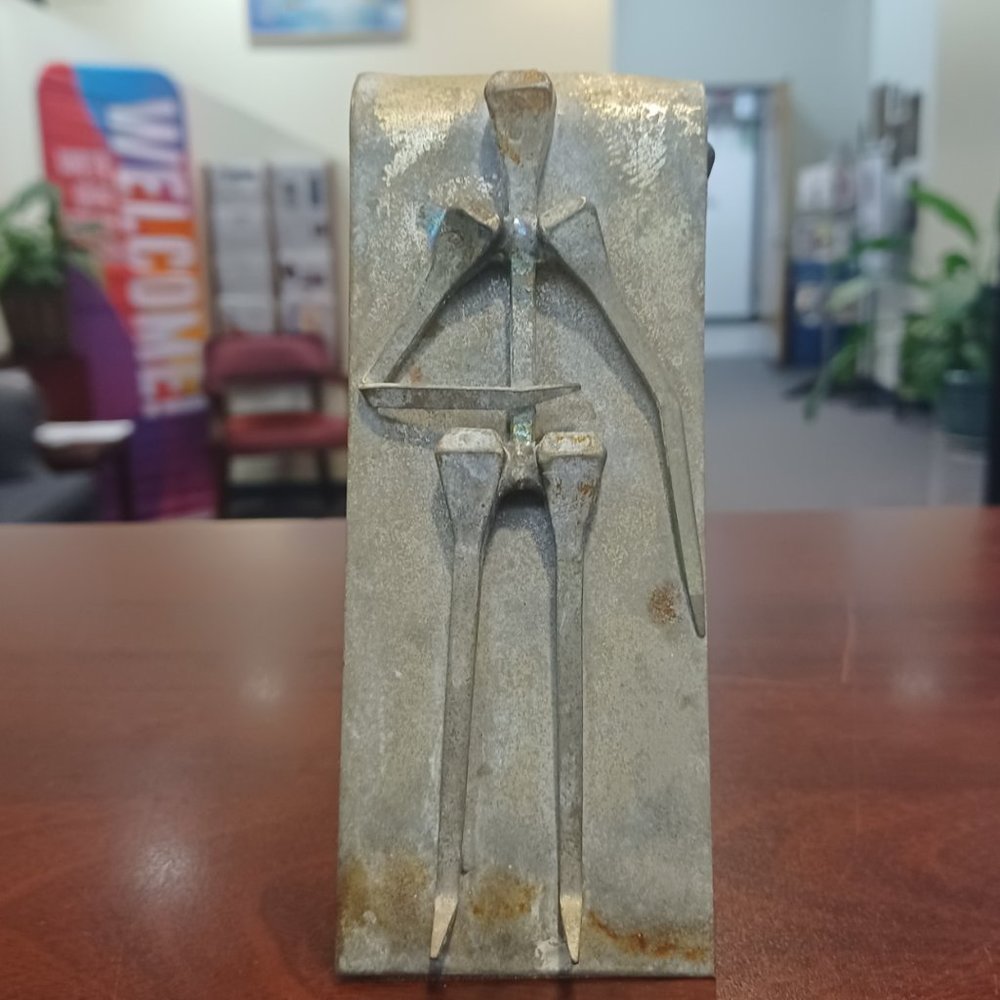 Final last chance ...VINTAGE SQ NAIL METAL SCULPTURE..100% $ DONATED